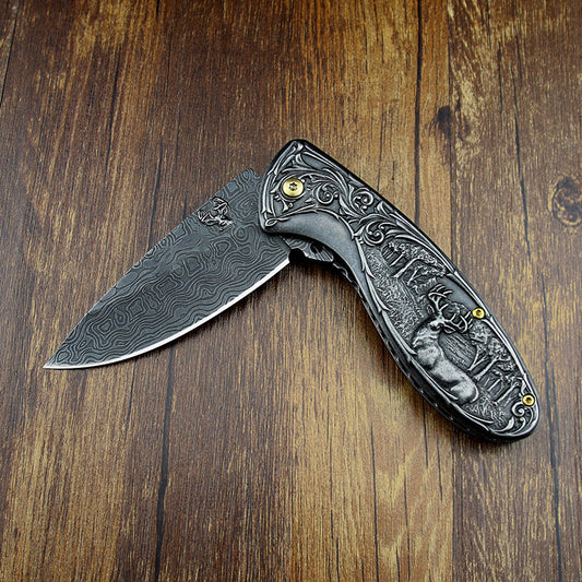 Deer-Embossed Handle Folding Outdoor Pocket EDC Tool