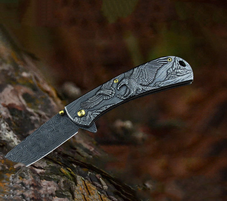 Sheep Eagle Horse-Embossed Handle Folding Outdoor Pocket EDC Tool