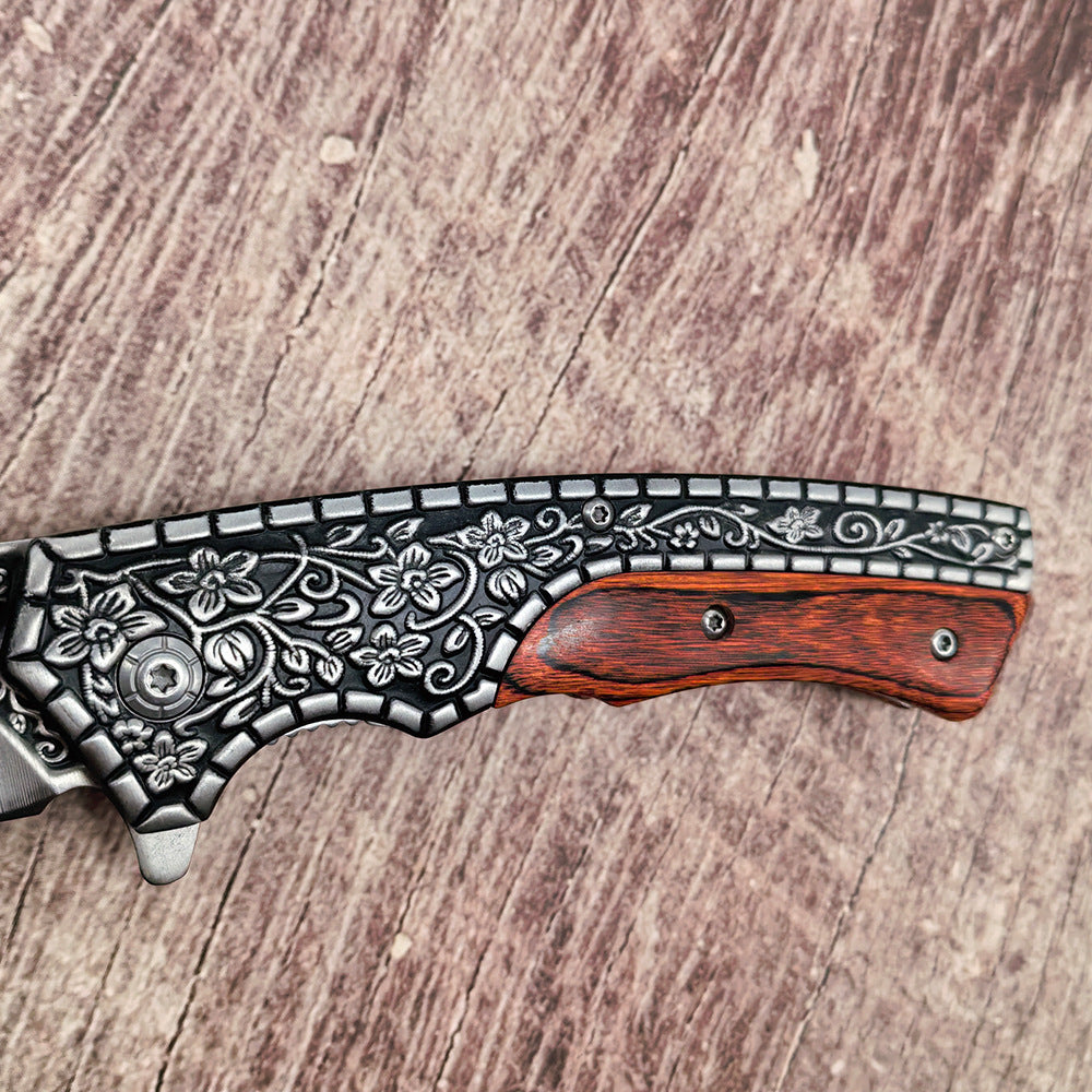 J21 440 Steel Carved Wooden Handle Folding Outdoor Tools