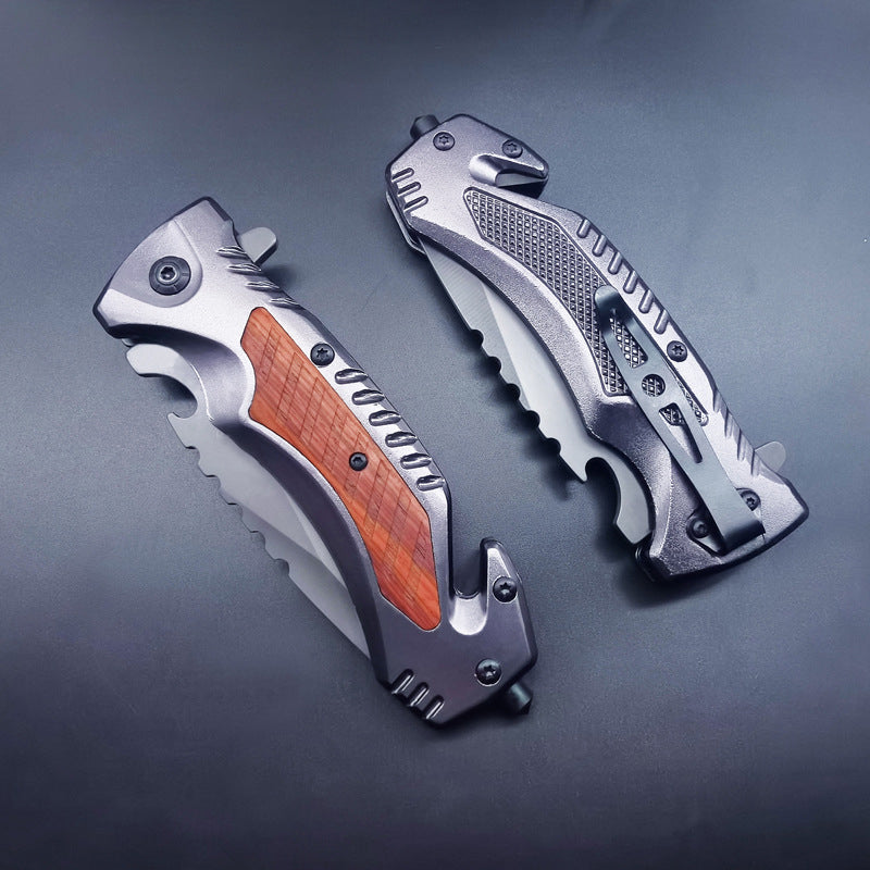 Multifunctional Folding Outdoor Wood and Steel Handle EDC Tool