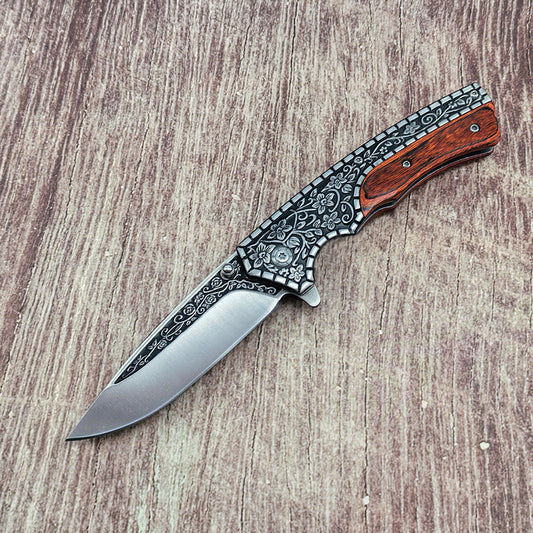 J21 440 Steel Carved Wooden Handle Folding Outdoor Tools