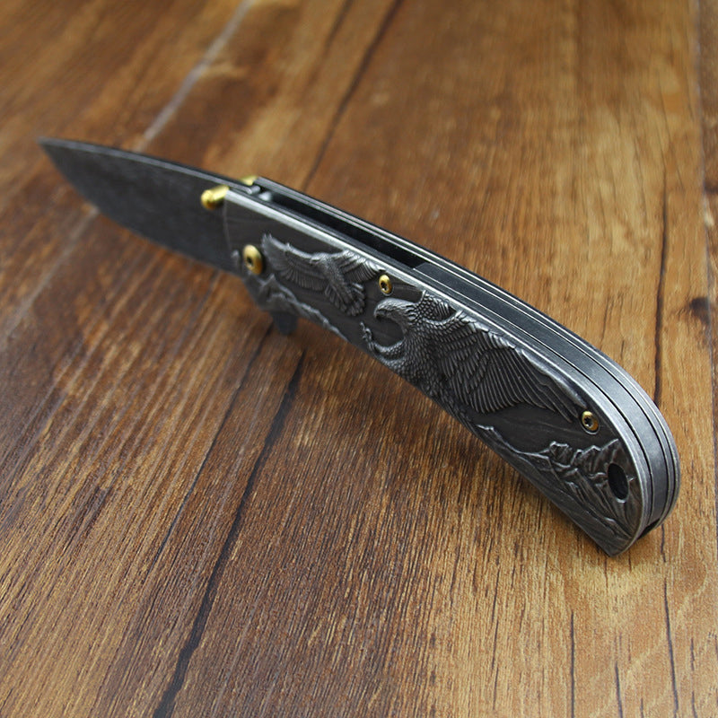 Sheep Eagle Horse-Embossed Handle Folding Outdoor Pocket EDC Tool