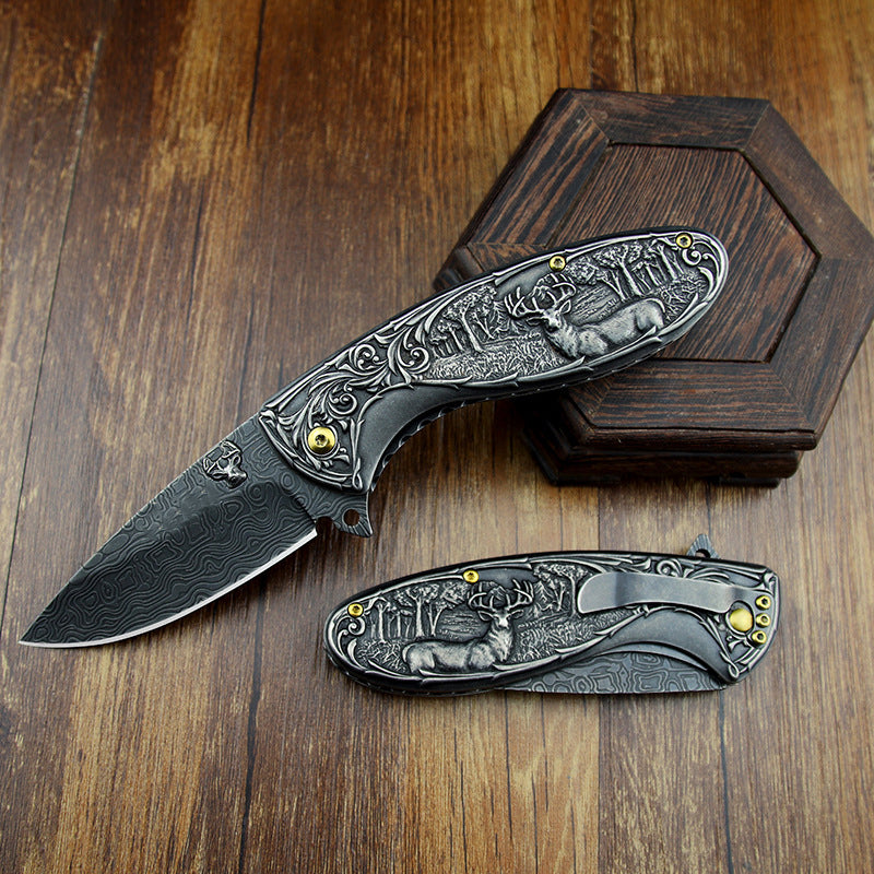 Deer-Embossed Handle Folding Outdoor Pocket EDC Tool