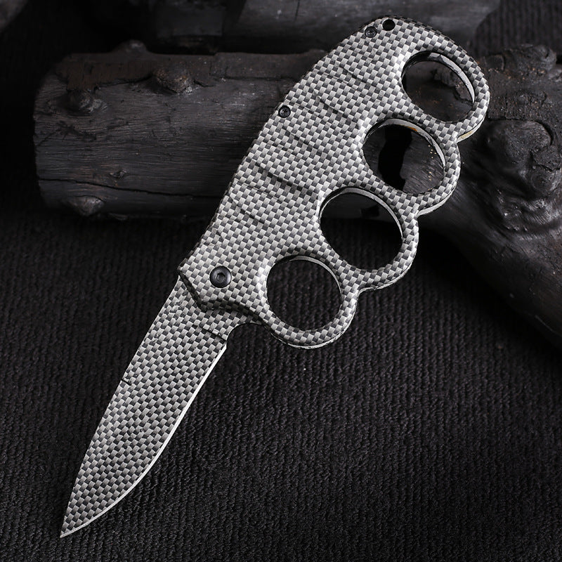 Multifunctional Four-hole Outdoor Black-plated Titanium Carbon Fiber Tool