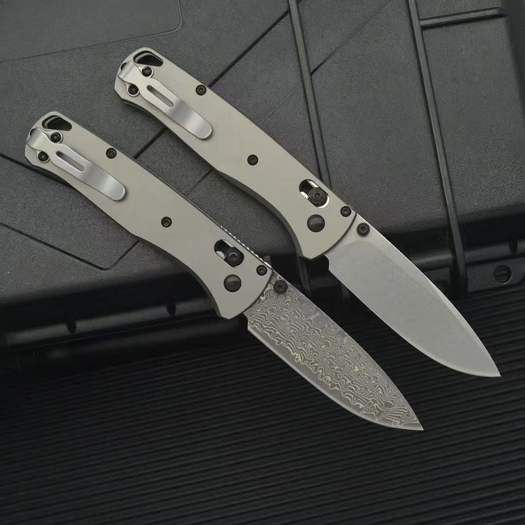 BM535 Flat Titanium Alloy Handle Damascus Outdoor Folding Tool