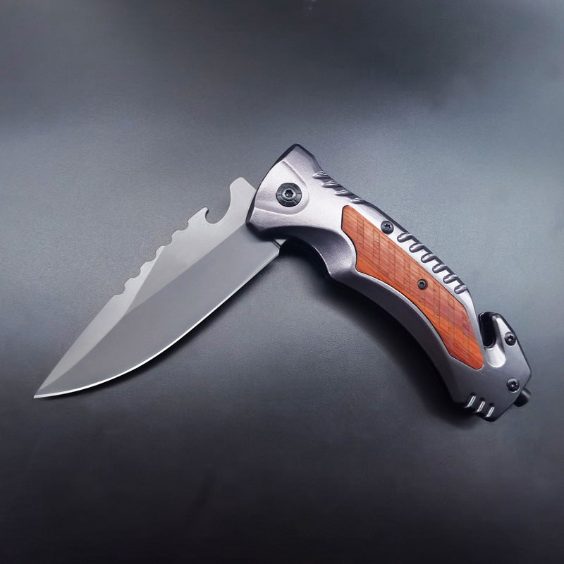Multifunctional Folding Outdoor Wood and Steel Handle EDC Tool