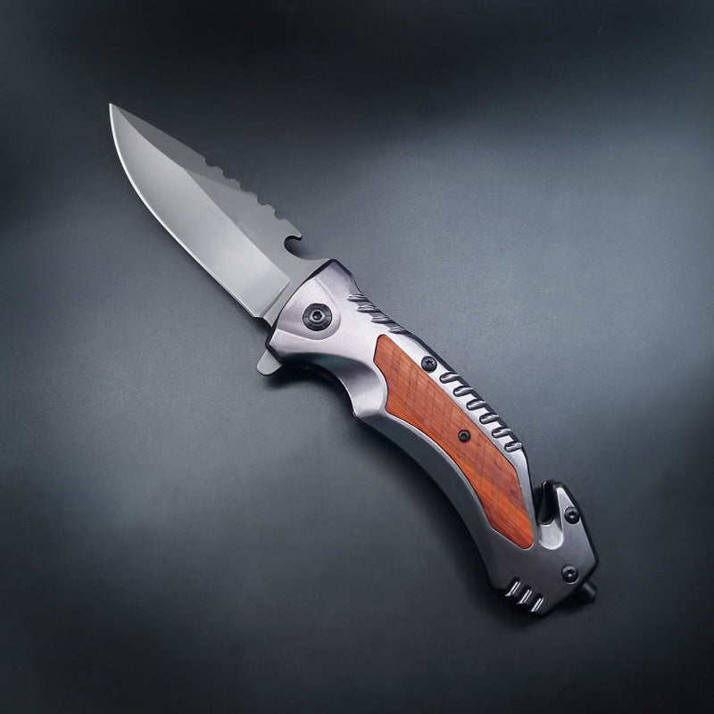Multifunctional Folding Outdoor Wood and Steel Handle EDC Tool