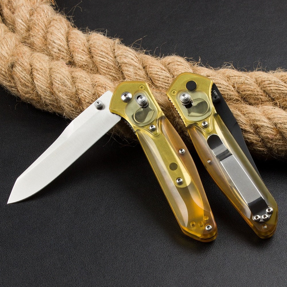 BM940 Transparent Yellow Handle D2 Steel Outdoor Folding Tool