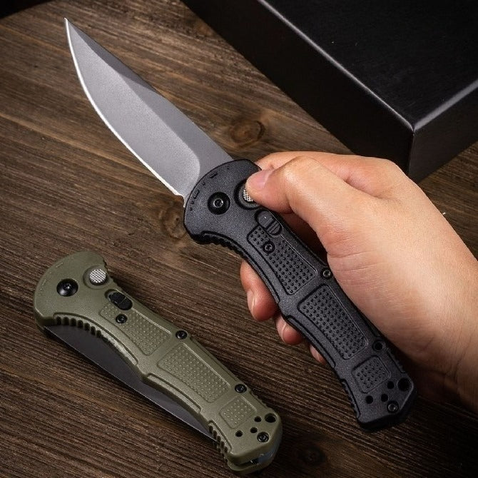 BM9070 Nylon Fiber Handle CNC Water-milled Gray Titanium-plated D2 Steel Outdoor Portable Tool