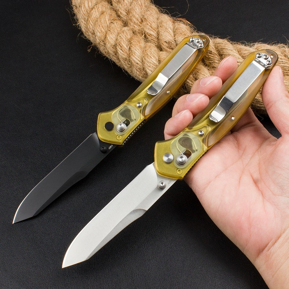 BM940 Transparent Yellow Handle D2 Steel Outdoor Folding Tool
