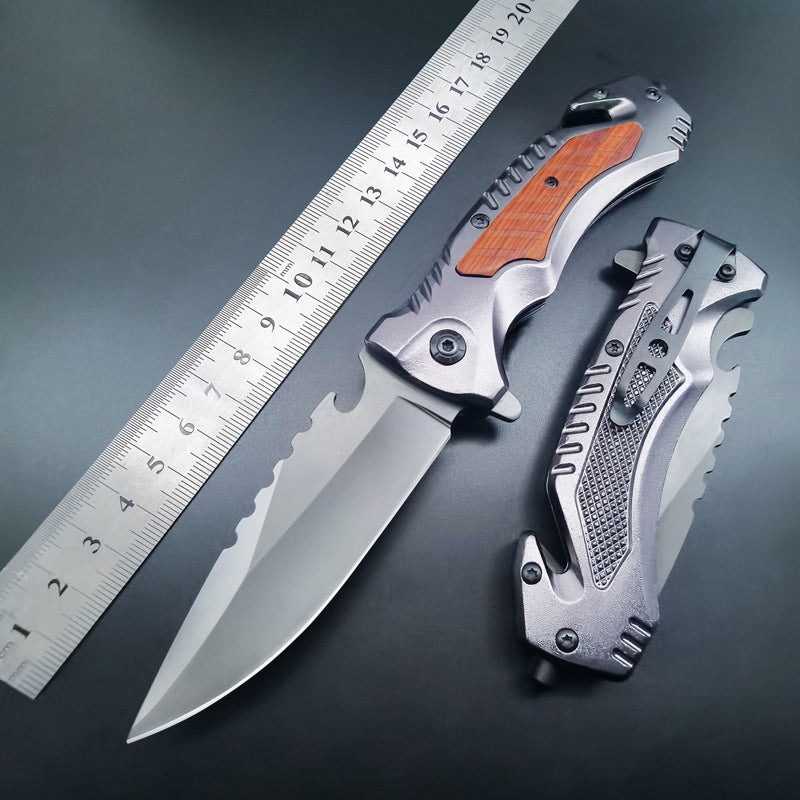 Multifunctional Folding Outdoor Wood and Steel Handle EDC Tool