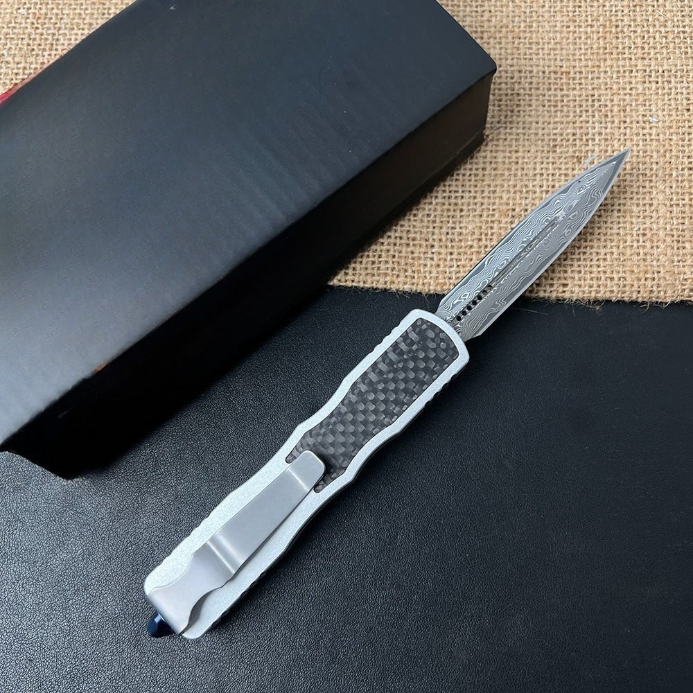 Damascus Carbon Fiber White Handle Aluminum Alloy Outdoor Portable Tool