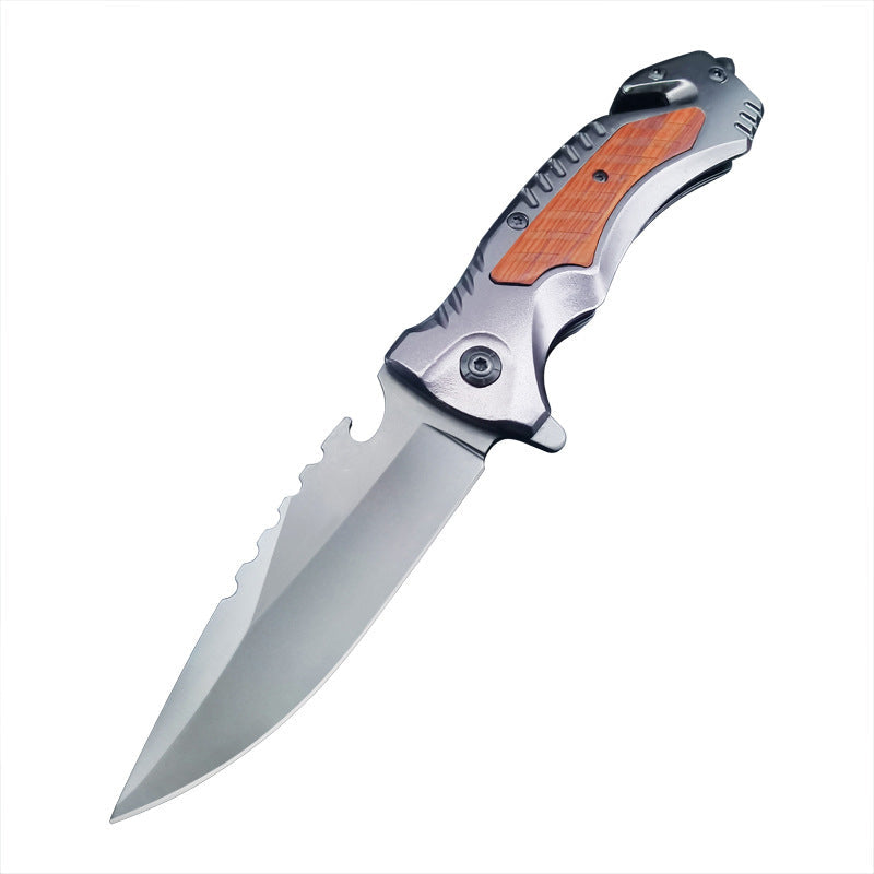 Multifunctional Folding Outdoor Wood and Steel Handle EDC Tool