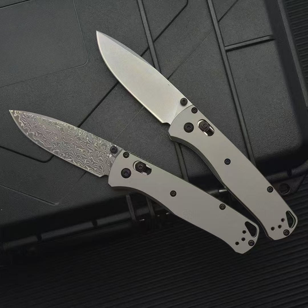 BM535 Flat Titanium Alloy Handle Damascus Outdoor Folding Tool