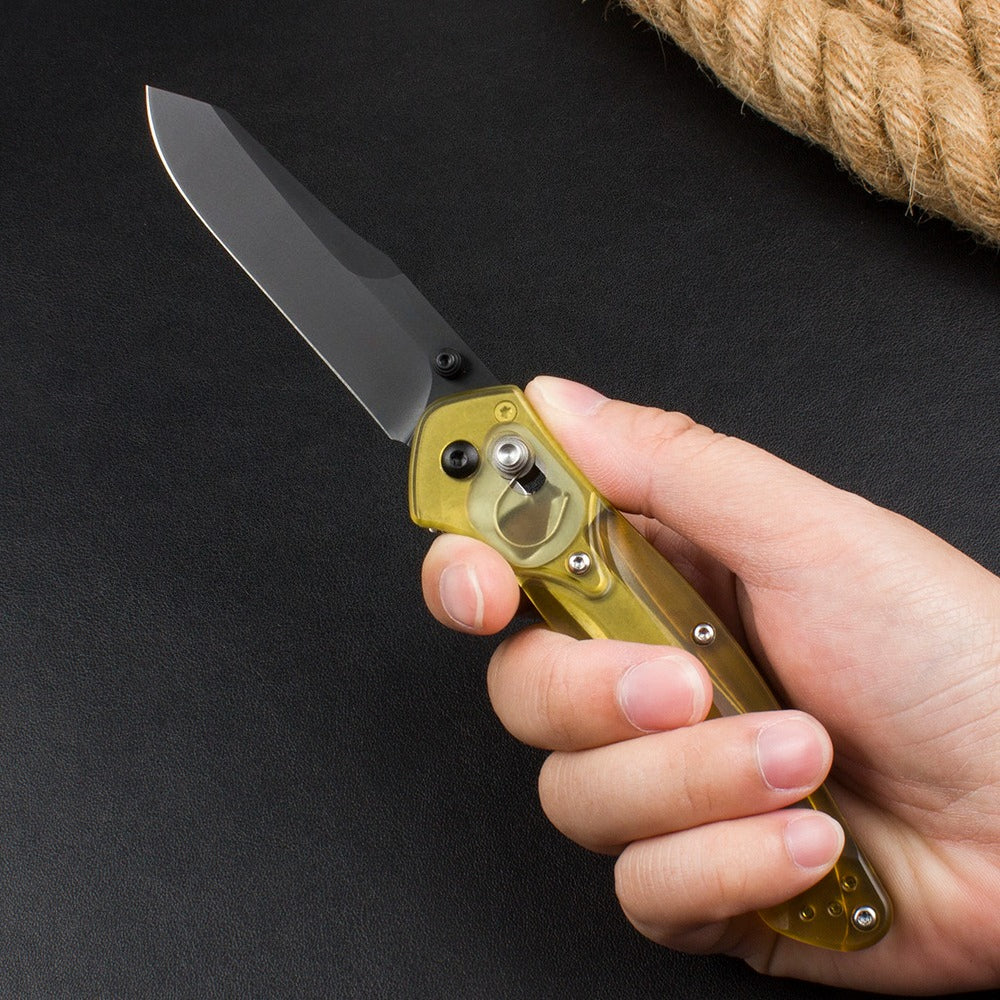 BM940 Transparent Yellow Handle D2 Steel Outdoor Folding Tool