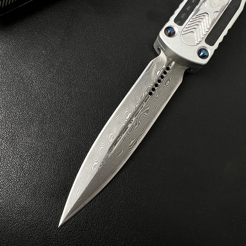 Damascus Carbon Fiber White Handle Aluminum Alloy Outdoor Portable Tool