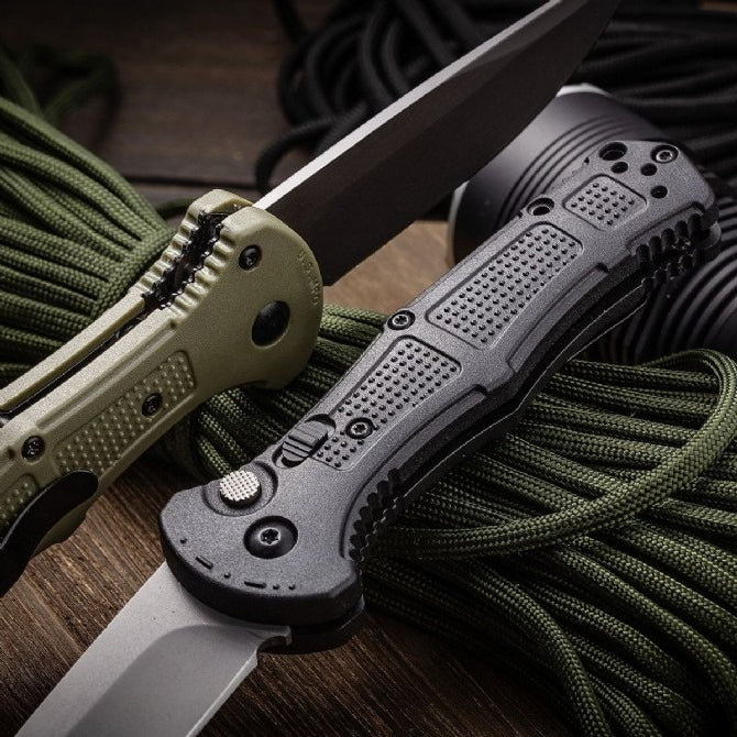 BM9070 Nylon Fiber Handle CNC Water-milled Gray Titanium-plated D2 Steel Outdoor Portable Tool