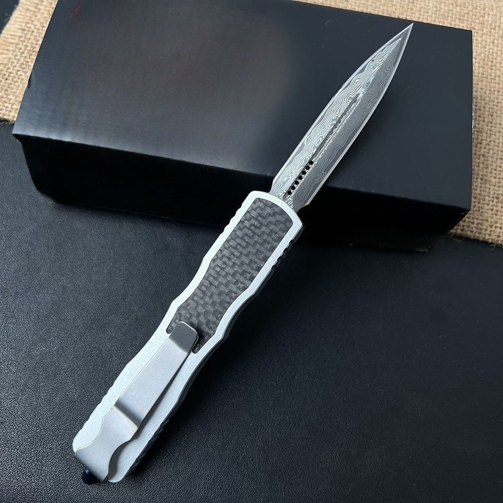 Damascus Carbon Fiber White Handle Aluminum Alloy Outdoor Portable Tool
