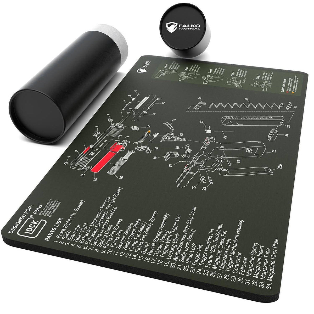 Glock device Cleaning Mat with Diagram