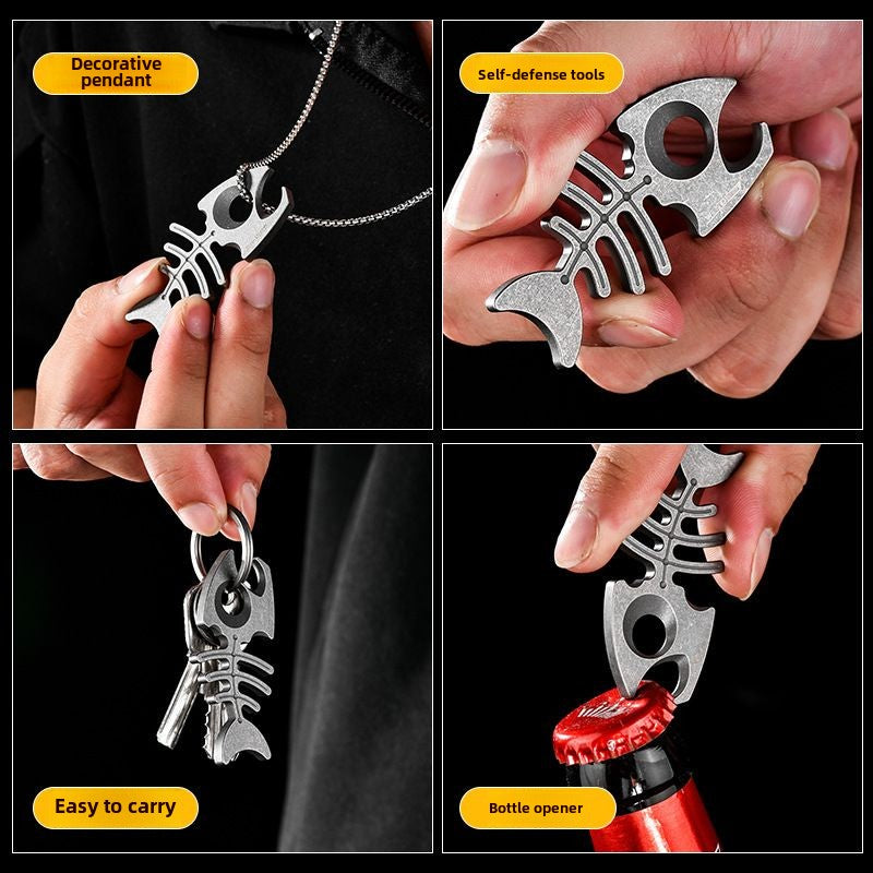 Multifunctional Rope Hole Bottle Opener Titanium EDC Tool Hung on Backpack