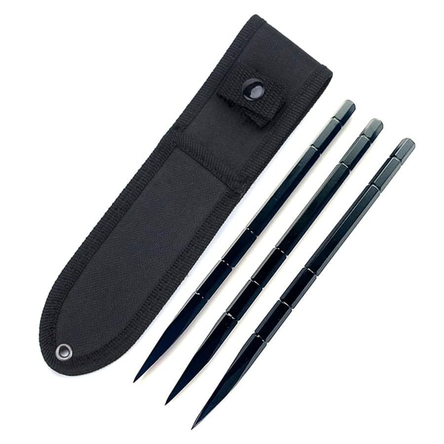 Black Storm Stainless Steel Throwing Spikes Knives Set 3 with Nylon Sheath - Tacsafeworld EDC Gadgets